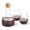 Wine Decanter in Wood Crate with Two Stemless Glasses